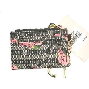 Juicy Couture Pink and Gray Flower Keychain Wristlet with Golden Hardware